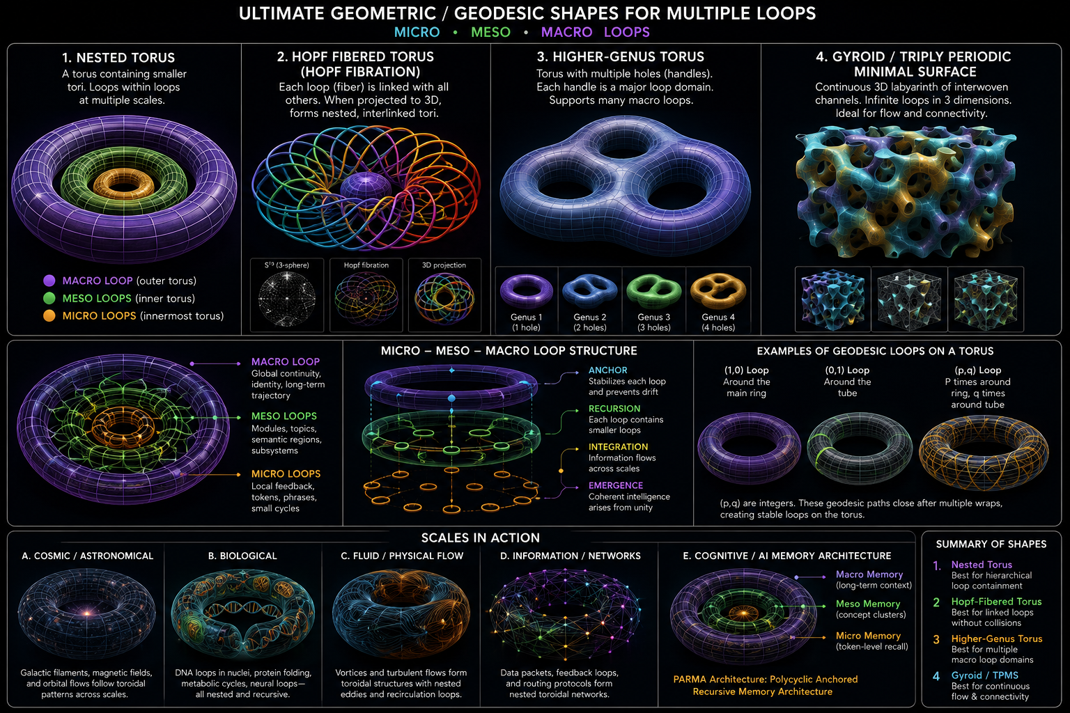 Ultimate geometric and geodesic shapes for multiple loops